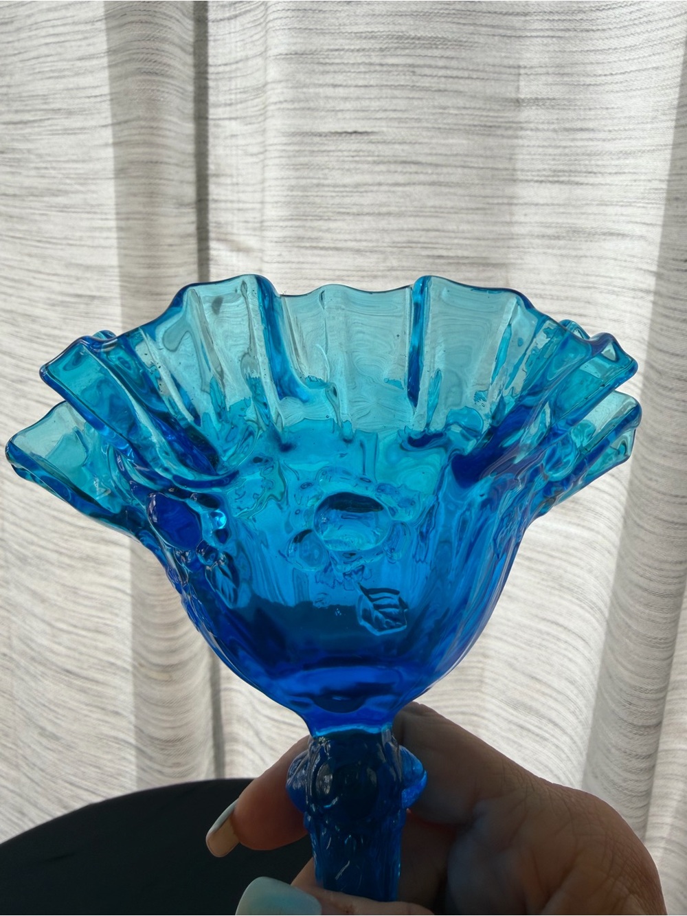 Fenton Cabbage Ruffled Blue Candy Dish - Picture 5 of 5